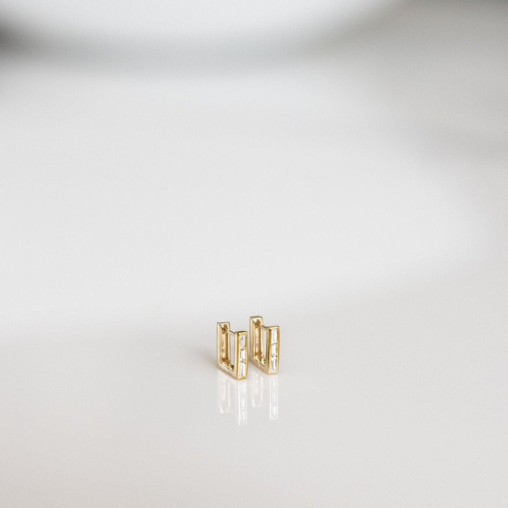 Skinny Square Diamond Huggie Earrings by Ri Noor - At Present Jewelry