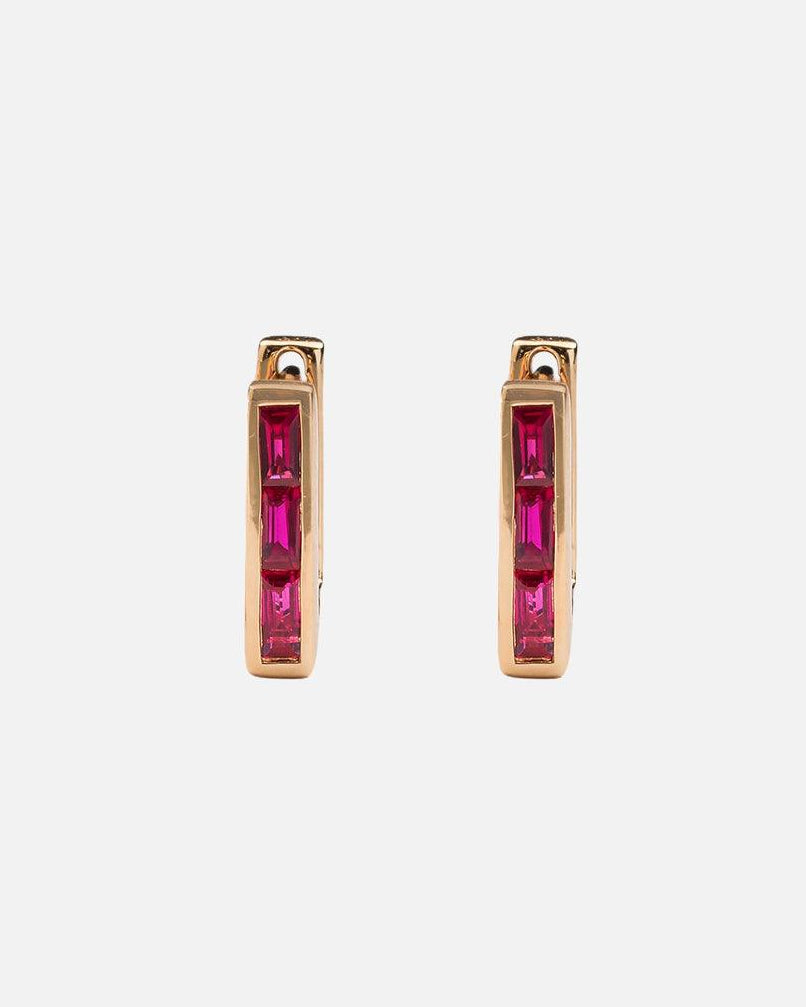 Skinny Square Ruby Huggie Earrings by Ri Noor - At Present Jewelry