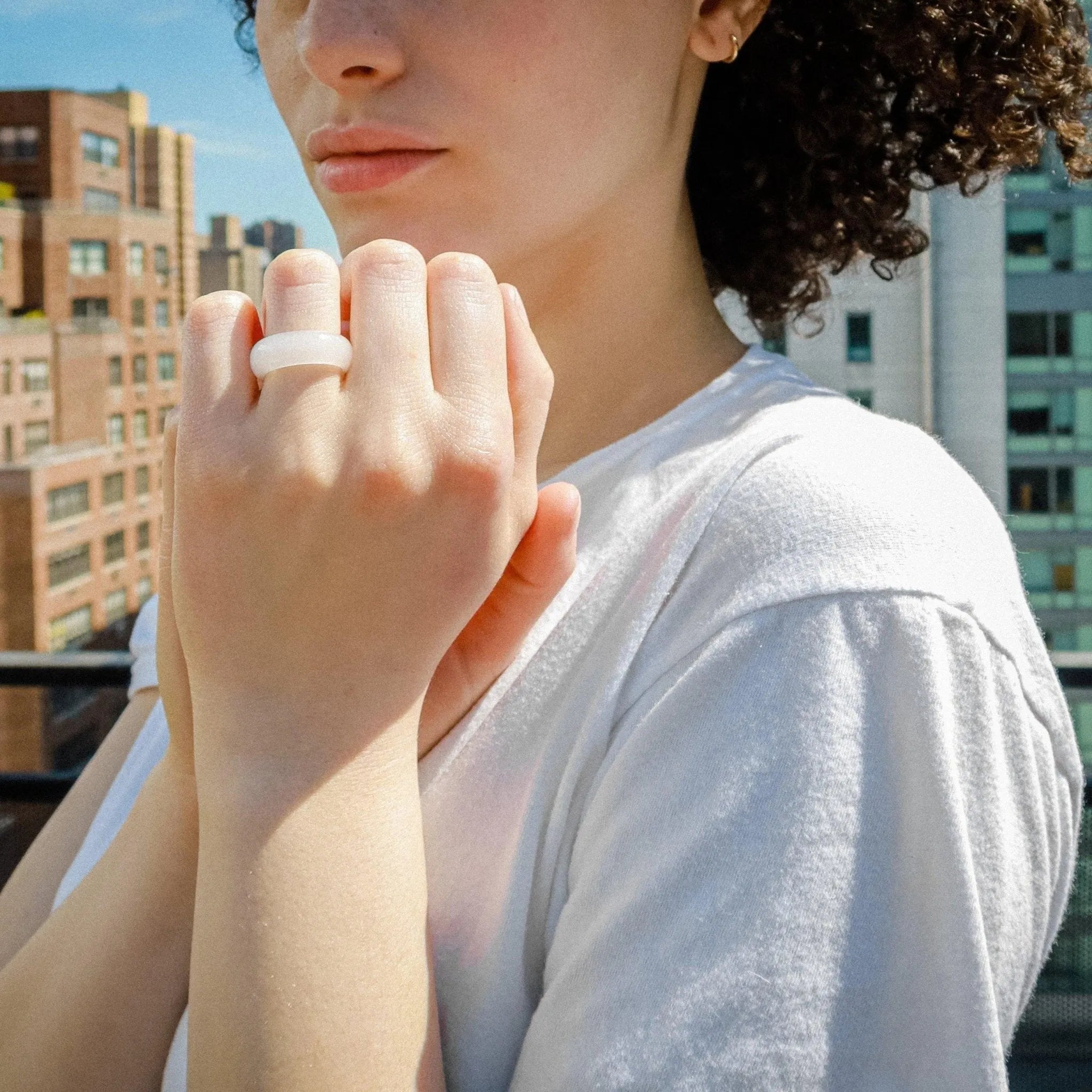 Tee, White Jade Stone Ring - At Present