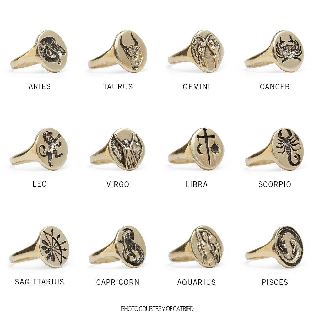 Talon Jewelry Gold Zodiac Signet Ring - At Present Jewelry