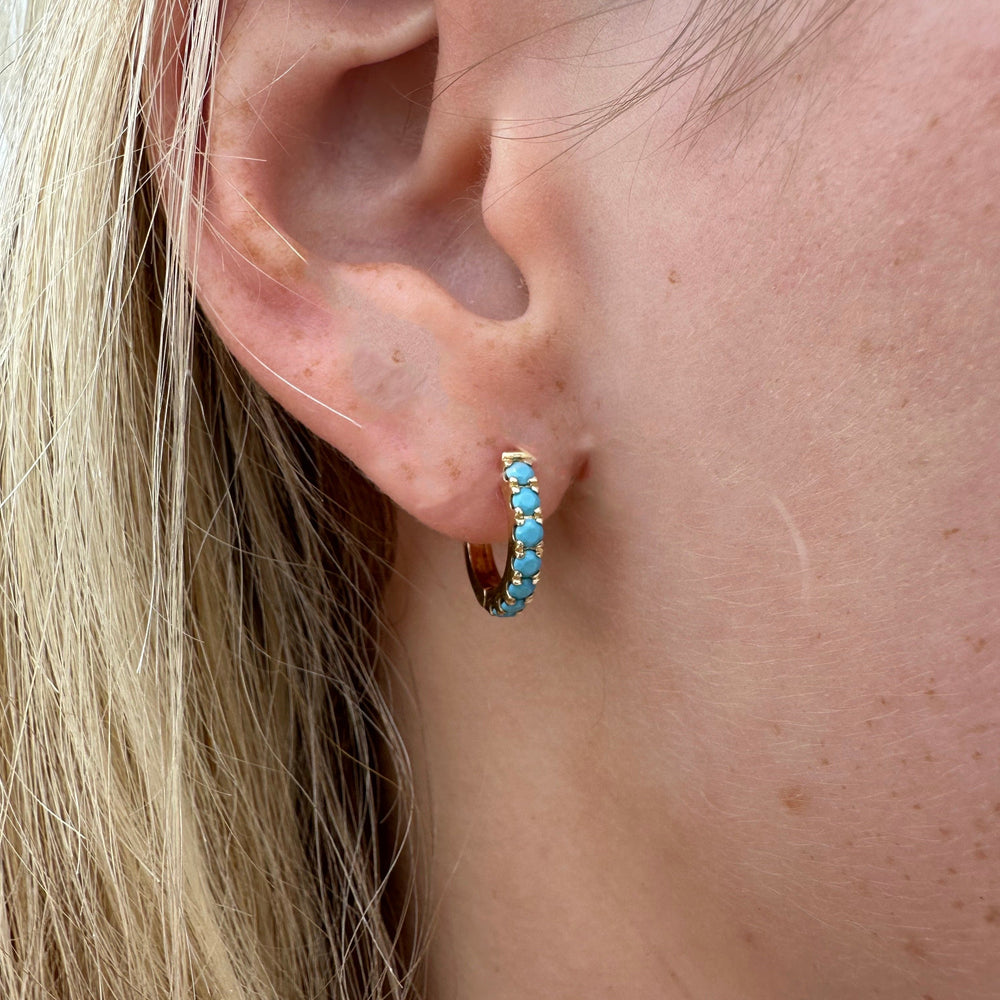Turquoise Huggies by Rebecca Pinto - At Present Jewelry