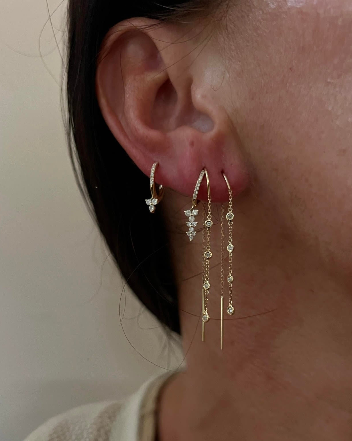 Diamond Drop Threader Earrings by Rebecca Pinto - At Present Jewelry