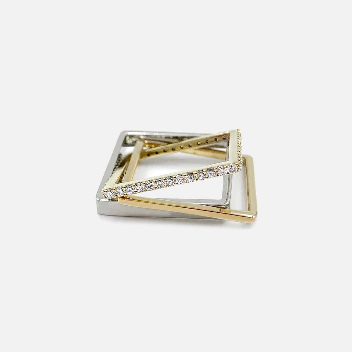 Three Band Puzzle Ring in Yellow and White Gold