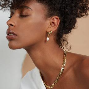 Pearl Stack Hoops in Gold