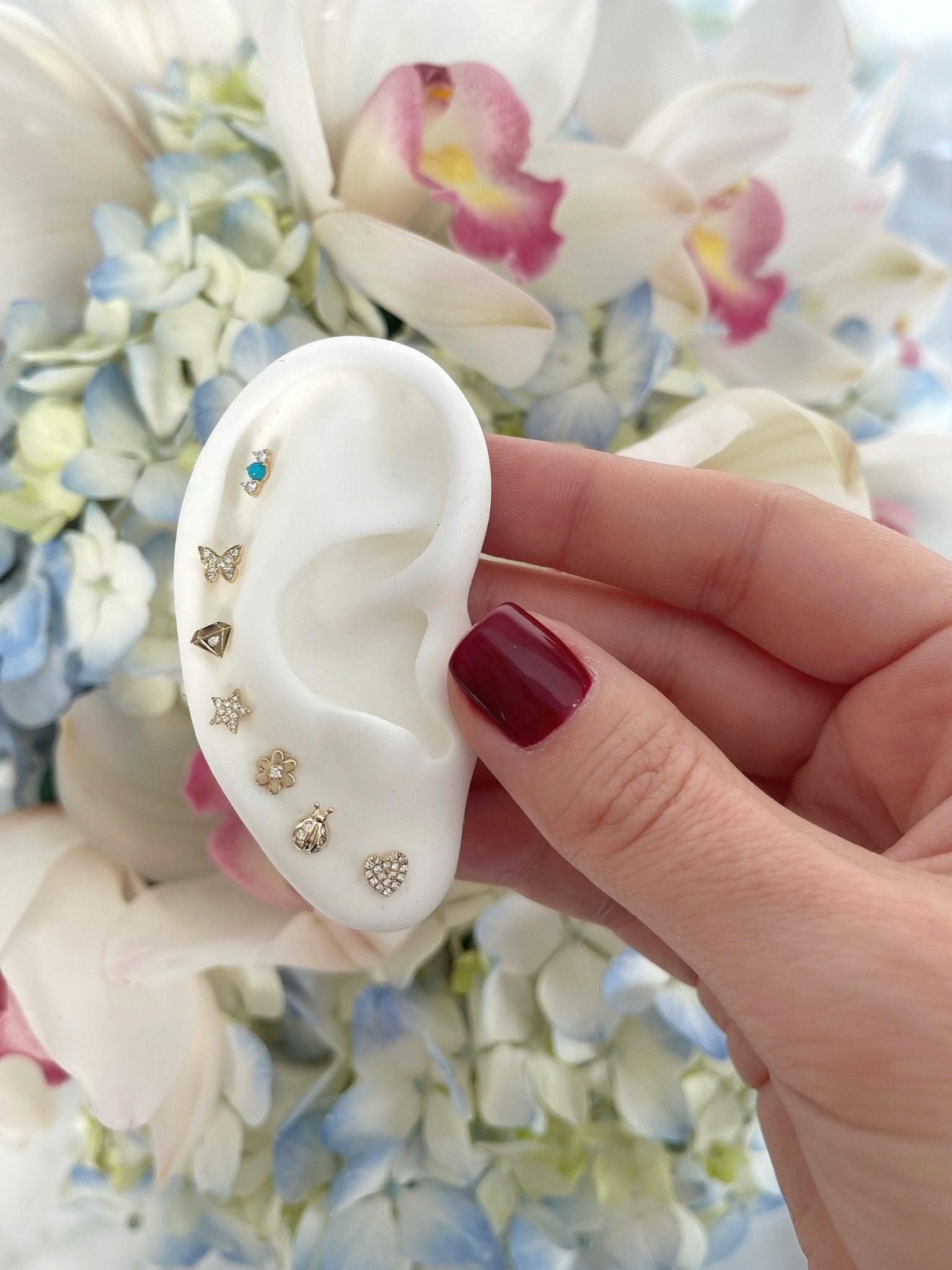 EF Collection Baby Diamond Heart Stud Earring 3
