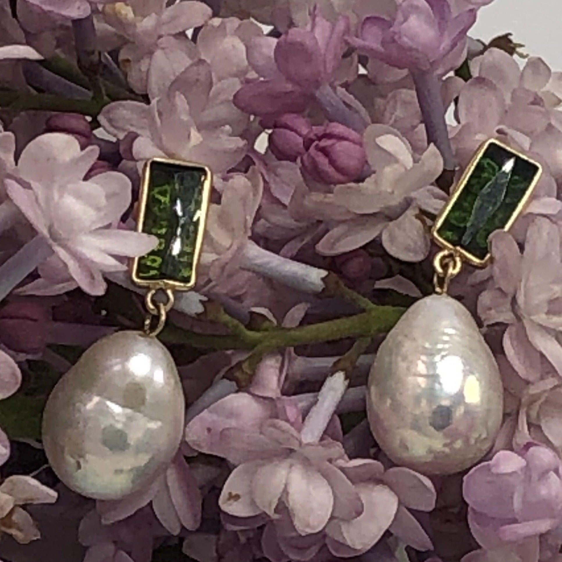 Objet-a Disco Pearl Earrings Green Tourmaline 2