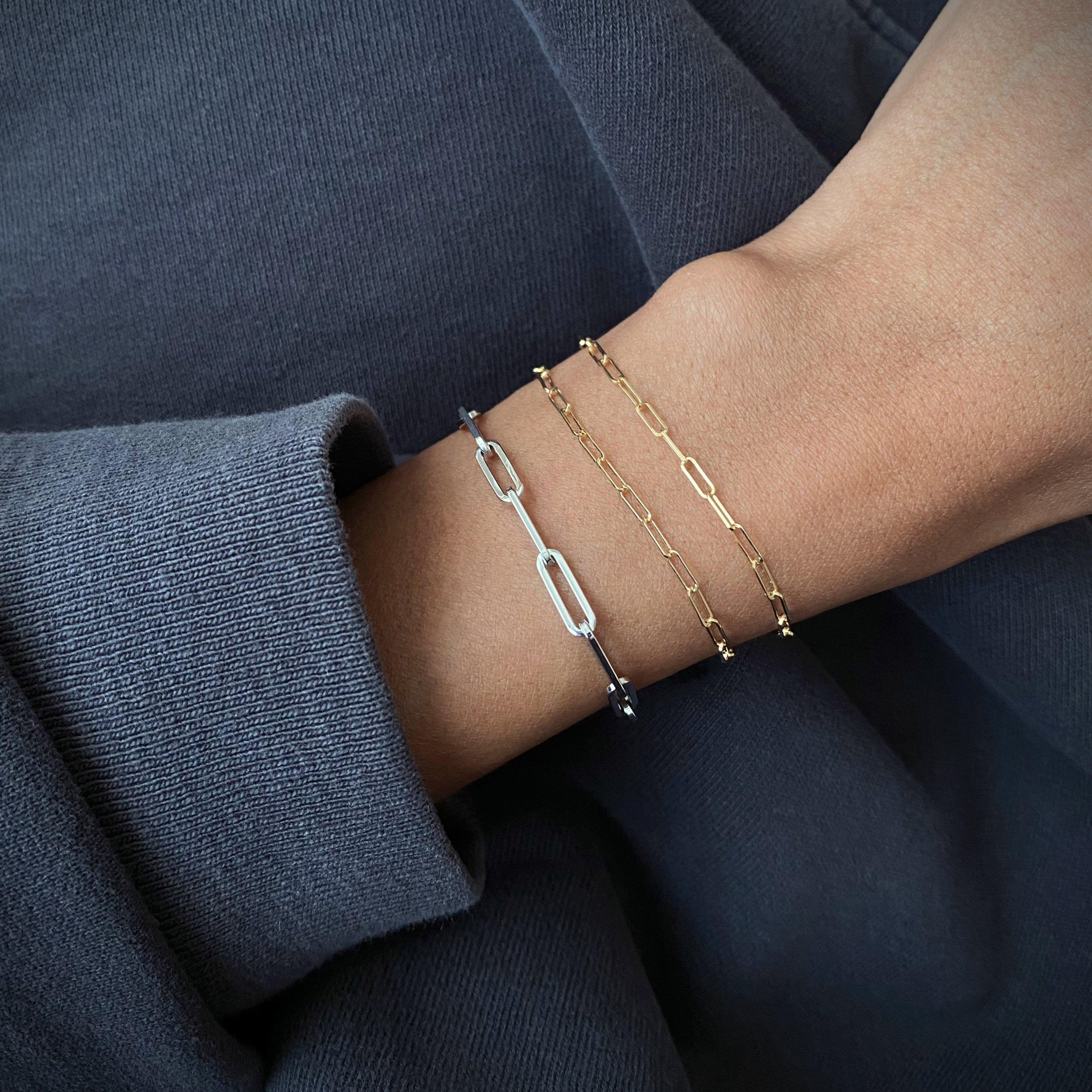 Noor Shamma Paperclip Bracelet — Thin, Yellow Gold 2