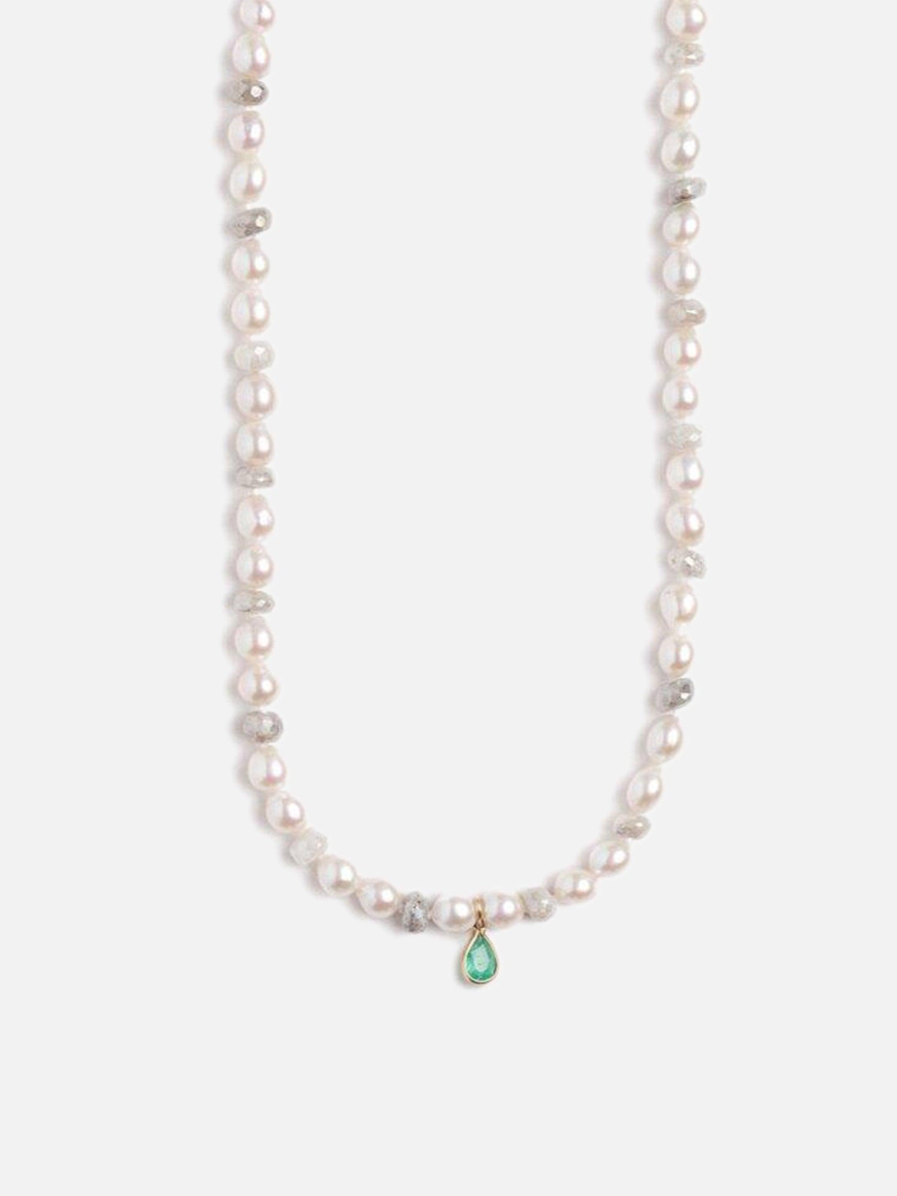 Objet-a Pearl and White Sapphire with Vintage Emerald 1