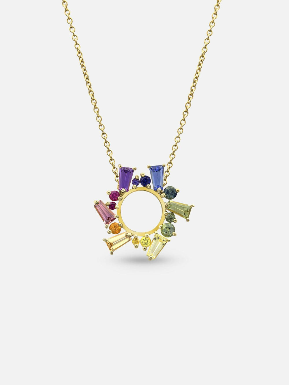 Rainbow Sapphire Small Open Circle Necklace - Meredith Young - At Present